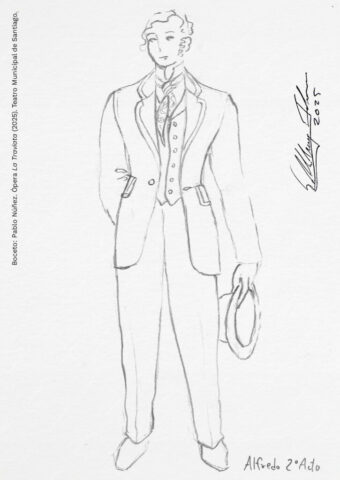 Bocetos: Pablo Núñez. Ópera La traviata (2025). Teatro Municipal de Santiago.