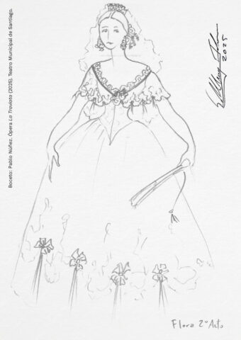 Bocetos: Pablo Núñez. Ópera La traviata (2025). Teatro Municipal de Santiago.