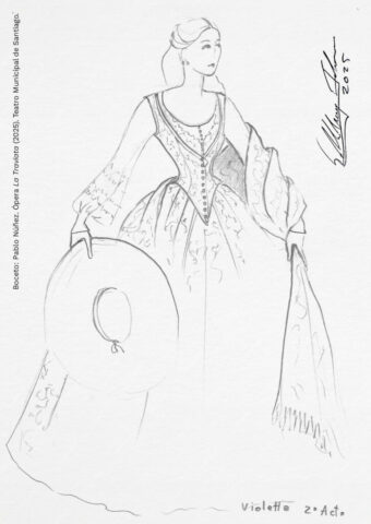 Bocetos: Pablo Núñez. Ópera La traviata (2025). Teatro Municipal de Santiago.